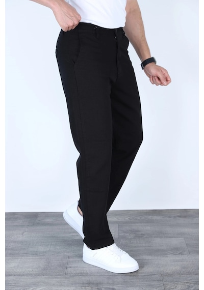 Myrab Denim Yazlık Rahat Kalıp Keten Pantolon Füme Siyah