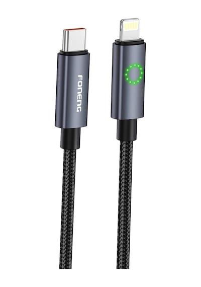 Foneng Xs08 27w Type-c To Lightning Işıklı Örgü 1.2m Hızlı Data Ve Şarj Kablosu
