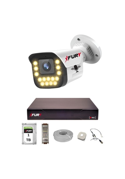 Fury 1 Li Sesli 15 Warm Led Gece Renkli Görüş Su Geçirmez Güvenlik Kamerası Seti 1tb