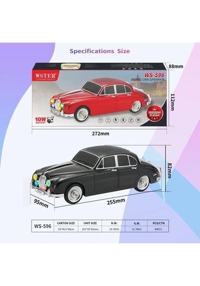Ws-596 Araba Görünümlü Kablosuz Bluetooth Hoparlör Siyah Bx40