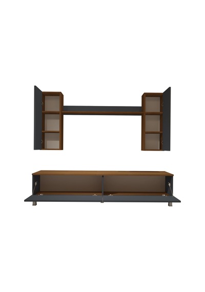 Decoraktiv Eko 7 Mdf Std Krom Ayaklı Tv Ünitesi Tv Sehpası Ceviz - Antrasit