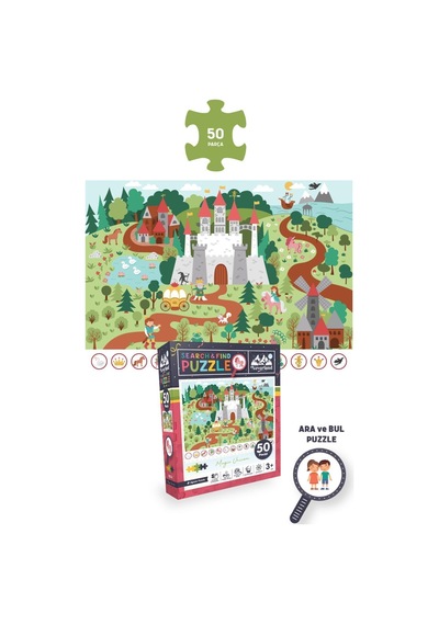 3'lü 50 Parça Ara Ve Bul Puzzle - Sihirli Unıcorn Ve Çiftlik Arkadaşları Ve Sonbahar Ormanı