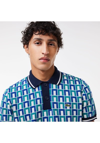 Lacoste Erkek Monogram Polo Yaka Triko Tişört Beyaz