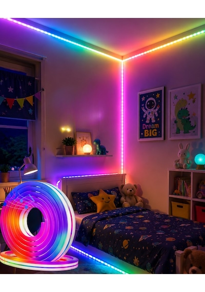 16 Milyon Renk Rgb Neon Şerit Led İç Ve Dış Mekan Dekor Işığı Beyaz