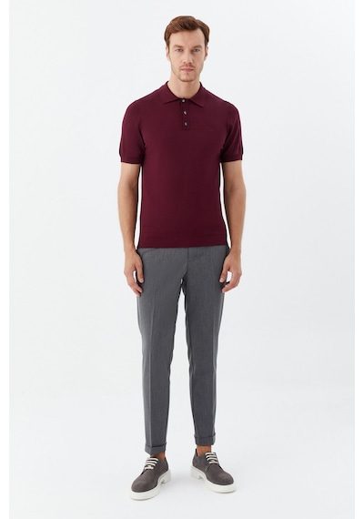 Sabri Özel Erkek Bordo Normal Kesim Regular Fit Viskon Dokuma Düğmeli Polo Yaka Tişört