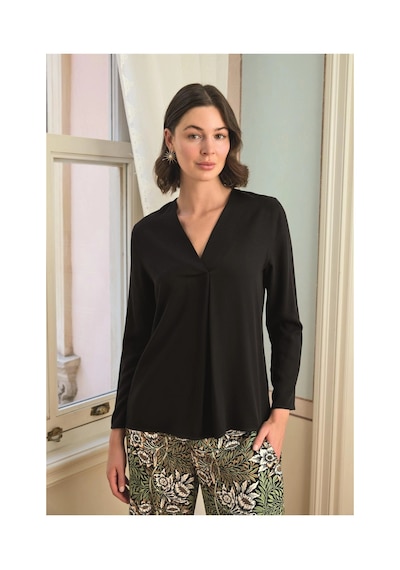 L'ombre Çiçek Yaprak Ve Etnik Desenli Uzun Kollu Pijama Takımı Siyah