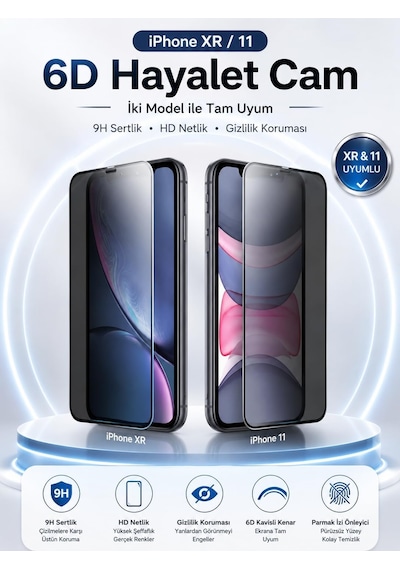 Kırılmaz Cam For İphone Xr / 11, 6d Hayalet Ekran Koruyucu, Temperli Cam, 9h Sertlik, Şeffaf, Parlak Yüzey
