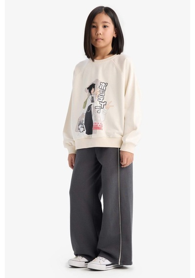 DeFacto Kız Çocuk Relax Fit Bisiklet Yaka Anime Baskılı Sweatshirt D8817A825SPER99 Ekru