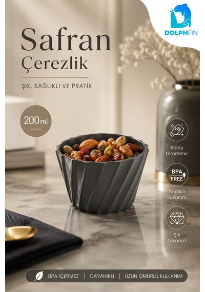 Safran Çerezlik 200 Ml Bpa Free Siyah Dekoratif Sunum Kasesi