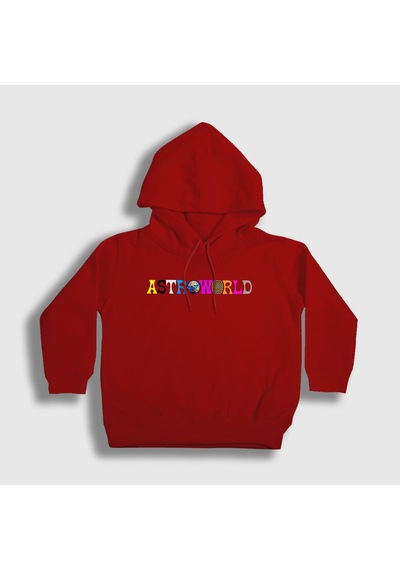 Presmono Unisex Çocuk Astroworld Travis Scott Kapüşonlu Sweatshirt Kırmızı