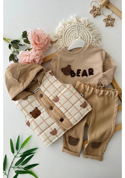 Miniğimin Cicileri Bear Panç Detaylı Şişme Yelekli Erkek Bebe... Kahve