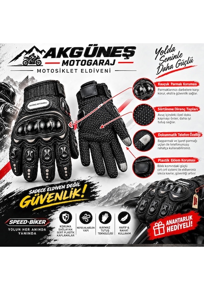 Speed Biker Motosiklet Eldiveni Yazlık Nefes Alabilir, Koruyucu, Ce Sertifikalı Motor Eldiveni