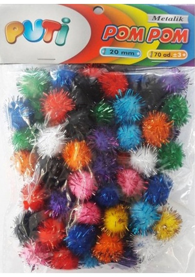 Puti Pon Pon Karışık Metalik 10-20-30 Mm Çok Renkli