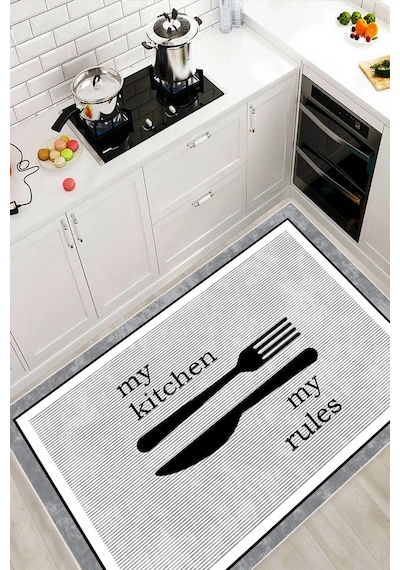 Dijital Baskılı Dekoratif Kaymaz Taban Yıkanabilir My Kitchen Desenli Halı Mutfak Halısı Yolluk Salon Halısı