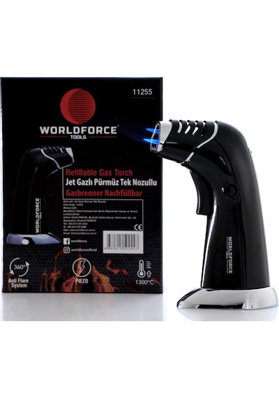 Worldforce Turbo Torch Piezo 1300° Doldurulabilir Jet Pürmüz N11.3475 Siyah