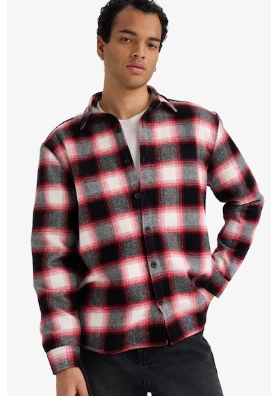 Defacto Regular Fit Polo Yaka Flanel Kareli Uzun Kollu Gömlek F7115ax25wnbr490 Bordo-br490