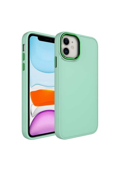 Apple Uyumlu iPhone 11 Kılıf Metal Çerçeve Ve Buton Tasarımlı Silikon Zore Luna Kapak Su Yeşil