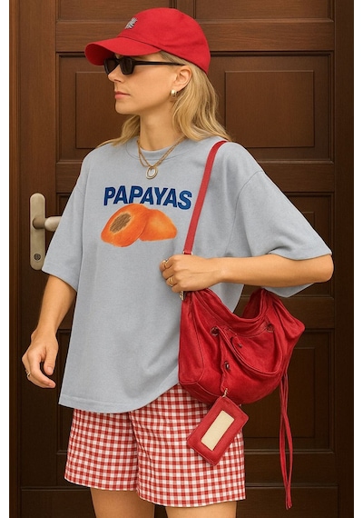 Papayas Baskılı Unisex Tshırt Gri