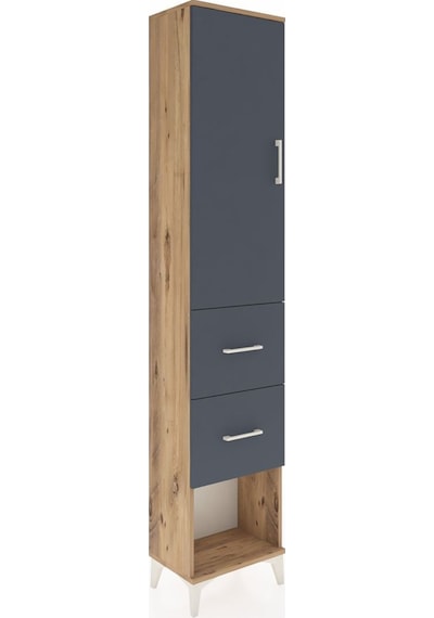 Arges Dolap 3 Raflı 2 Çekmeceli Tek Kapaklı 44x30x221 Çam-antrasit Atlas Çam