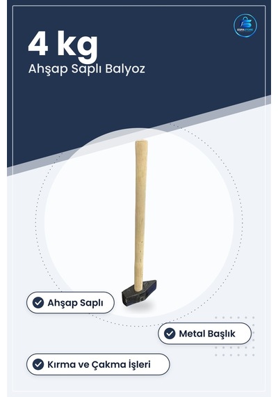 Çekiç 4 Kg Balyoz Ahşap Saplı Hırdavat Aleti Kırma Çakma Tamir Ev