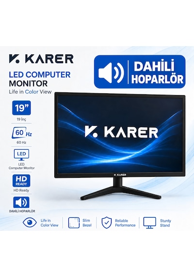 19 İnç Sesli Led Bilgisayar Monitörü Dahili Hoparlörlü, 60hz Hd Ready İnce Çerçeveli Masaüstü Monitör