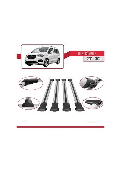 Opel Combo E 2019-2022 Arası İle Uyumlu Fly Model Ara Atkı Tavan Barı Gri 4 Adet Bar