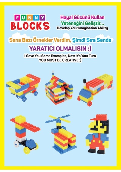Yeşil Uygulama Zeminli Mikro Blok Funny Blocks 300 Parça Plastik Kutulu