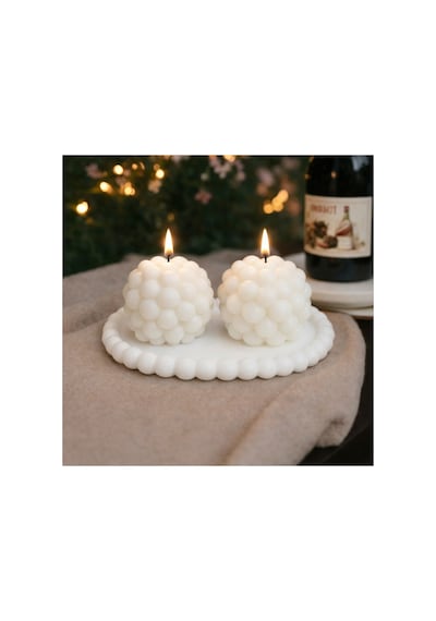 El Yapımı Gece & Gündüz Bubble Mum Seti Romantik Dekoratif Mumlar Beyaz
