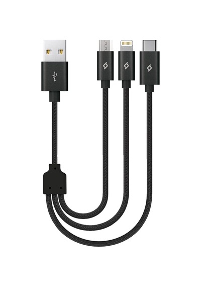Alumicable Mini Trio Lightning Micro Usb 30cm Şarj Kablosu, Siyah