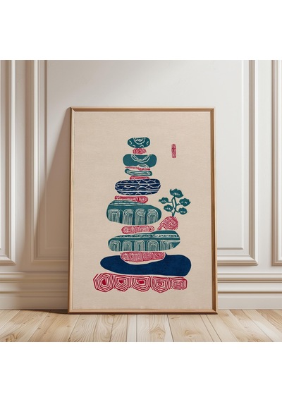 Üst Üste Dizilmiş Taşlar Sanat Baskısı Soyut Zen İllüstrasyonu