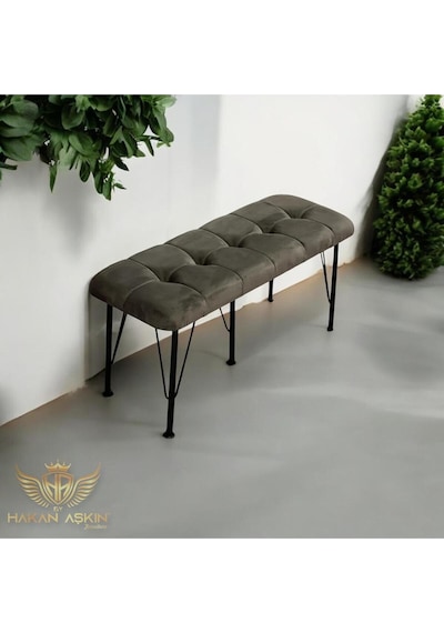 By Hakan Aşkın Siyah Metal Ayaklı Pouf Pouf 2024 New Style Babyface Puf & Bench Koyu Füme Füme Babyface