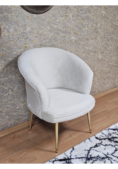 Zafir Tekli Teddy Gold Kaplama Sivriltme Ayak Çay Seti Koltuk Tekli Berjer , Balkon, Salon, Ofis Krem