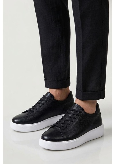 Papuçcity Babucci 110 Hakiki Deri Erkek Sneakers Spor Ayakkabı Siyah - Beyaz