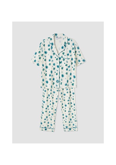 Lcw Dream Ekru Gömlek Yaka Çiçekli Kadın Pijama Takımı
