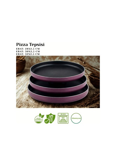 3lü Granit Pizza Tepsisi Seti - Mürdüm Mürdüm