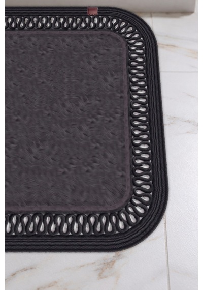 Banyo Paspası Takımı 70x110+50x70 Cm İç Trikot Antrasit Gri & Siyah
