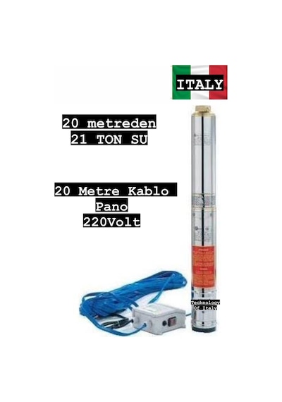 4" 3 Hp 9 Kademe Dalgıç Pompa 20 Mt Kablo Ve Panolu 220v İtalyan
