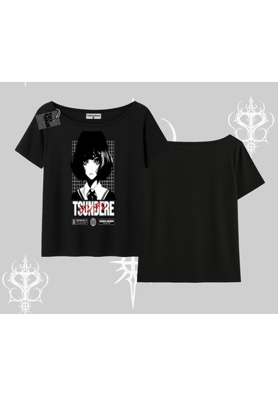 Tarzsokak Kayık Yaka Tshirt Tsundere Anime Japanese Style Baskılı Siyah