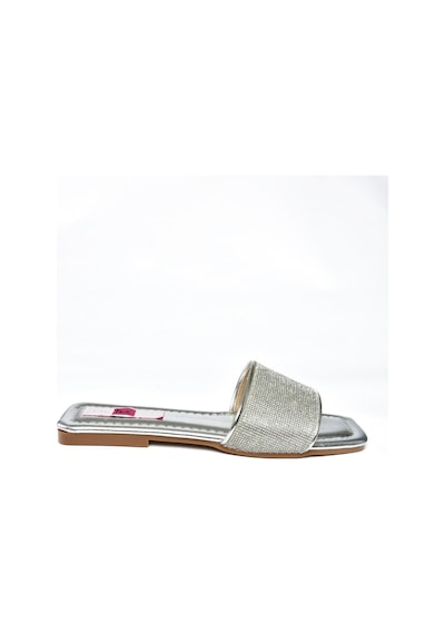 Fox Shoes P820038614 Gümüş Kalın Bantlı Sim Detaylı Kadın Terlik