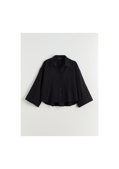 LC Waikiki Alıta Cıty Farkıyla Lcw Vision Siyah Oversize Kadın Gömlek Siyah - 931676233 Siyah
