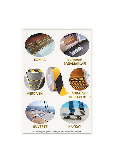 Merdiven Kaydırmaz Bant Sarı Siyah 25mm 1 Adet Mas Güvenlik Uyarı Bandı 5 Metre 2.5 Cm Yapışkanlı Basamak Mermer Beton