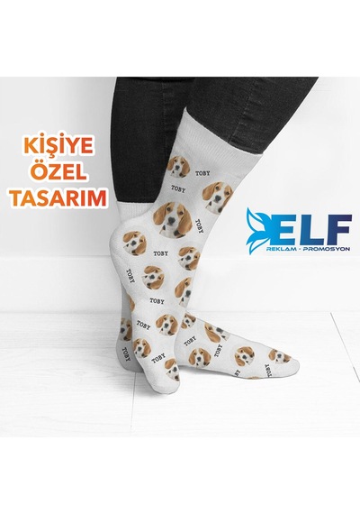 Elf Reklam Kişiye Özel Hayvan Figürlü Çorap Beyaz