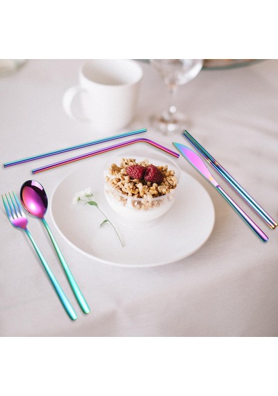 Valkyrie 8 Parça Çantalı Yolculuk Çatal Bıçak Kaşık Pipet Chopstick Seti Kamp Okul Ofis Tatil Paslanmaz Çelik Renkli Çok Renkli