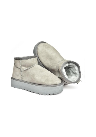Fox Shoes R612033402 Süet İçi Tüylü Kalın Tabanlı Yarım Kadın Bot Gri