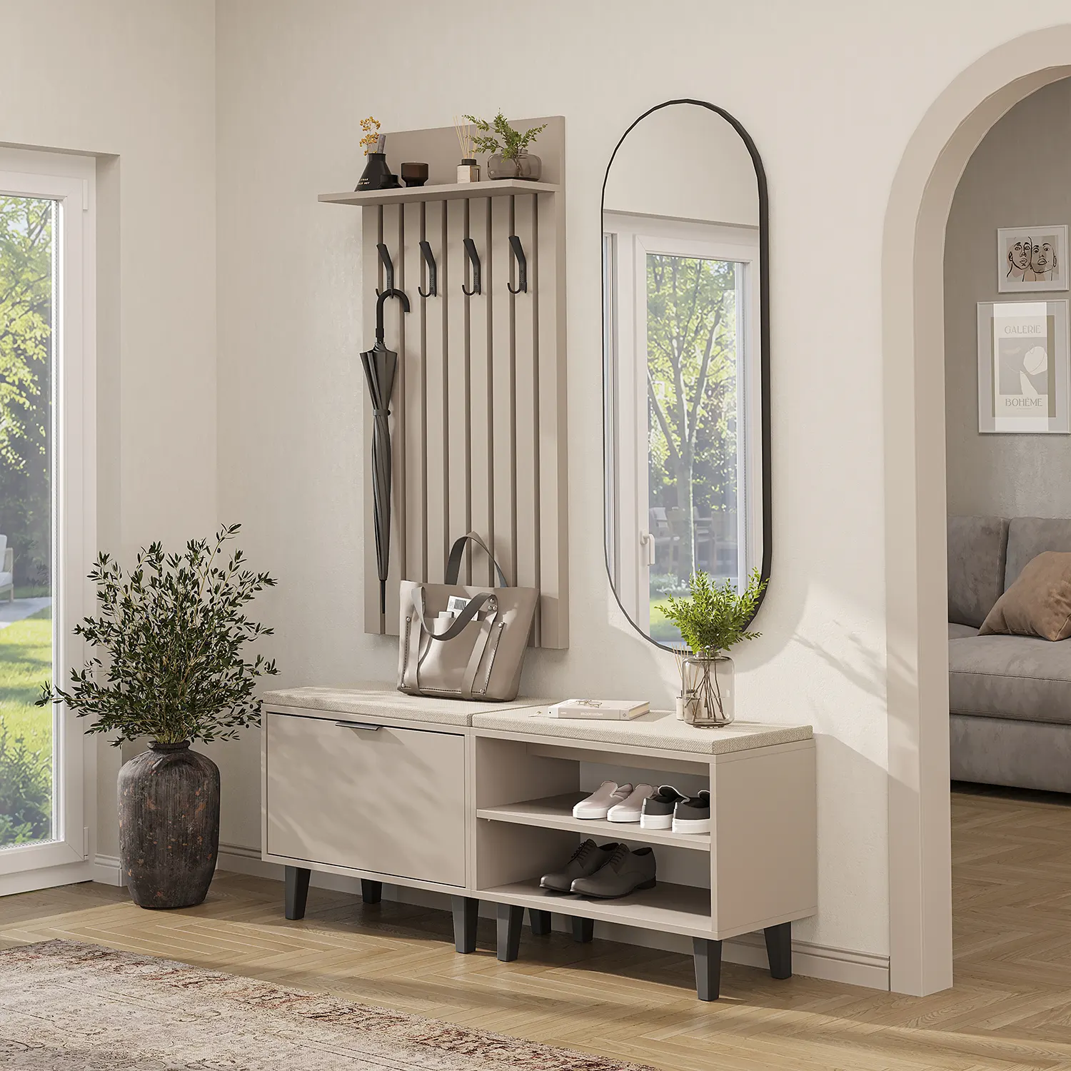 Nord Vestiyer Takımı Kapaklı Ve Kapaksız Bench,lambri Askılıklı, Modüler, Oval Aynalı Portmanto Takımı Kumtaşı Nord Vestiyer Takımı Kapaklı Ve Kapaksız Bench,lambri Askılıklı, Modüler, Oval Aynalı Portmanto Takımı Kumtaşı