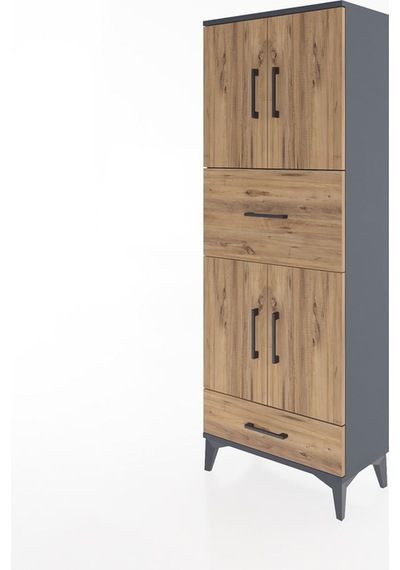 Arges Dolap 4 Raflı 2 Çekmeceli 4 Kapaklı 60x30x163 Antrasit-çam Antrasit