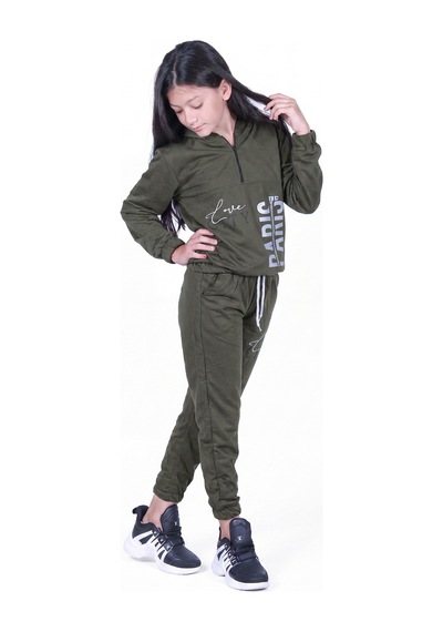 Fyk Kids Kız Çocuk Love City Baskılı Fermuarlı Eşofman Takımı Haki