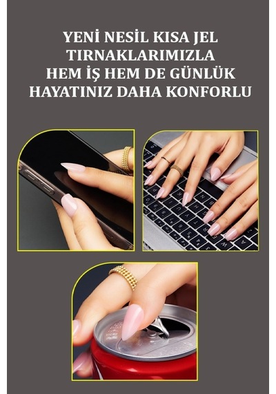 500 Adet Yeni Nesil Jel Destekli Kısa Oval Kare Takma Tırnak Seti Kısa Oval-kare