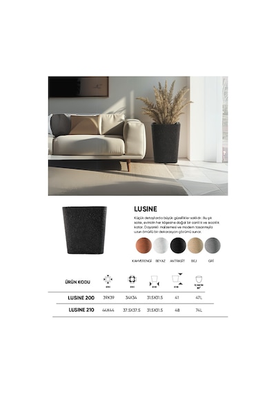 Bostann Dekoratif Saksı - Lusıne 210 - 74l - Antrasit