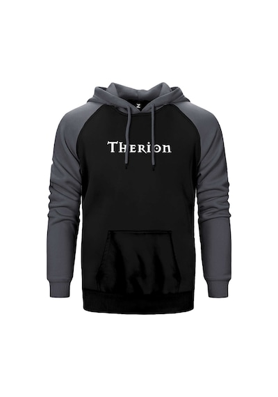Therion Logo Gri Renk Reglan Kol Kapşonlu Sweatshirt Gri